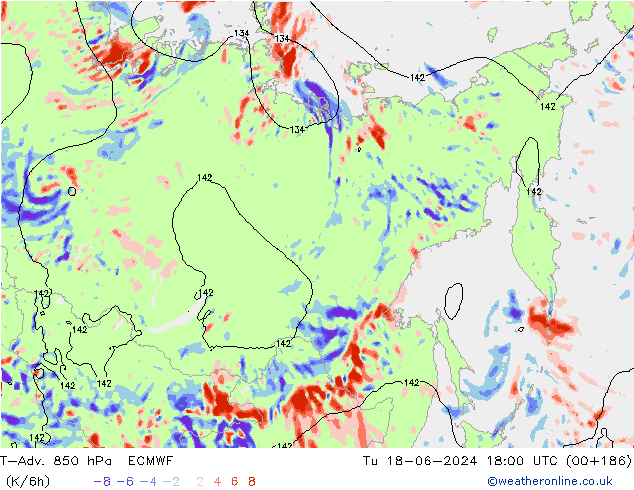 T-Adv. 850 hPa ECMWF mar 18.06.2024 18 UTC