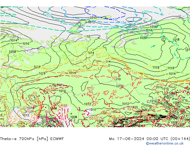 Theta-e 700hPa ECMWF Pzt 17.06.2024 00 UTC