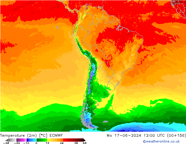 Temperature (2m) ECMWF Po 17.06.2024 12 UTC