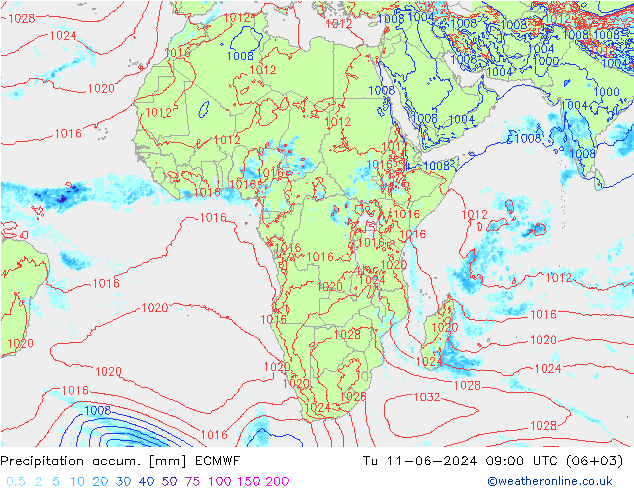 Precipitation accum. ECMWF mar 11.06.2024 09 UTC
