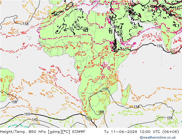 Z500/Yağmur (+YB)/Z850 ECMWF Sa 11.06.2024 12 UTC