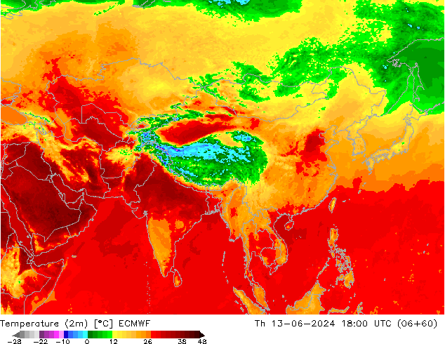 Temperature (2m) ECMWF Th 13.06.2024 18 UTC