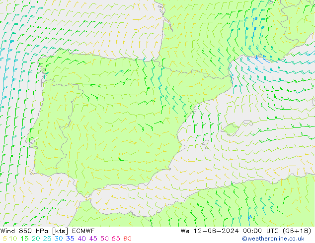 wiatr 850 hPa ECMWF śro. 12.06.2024 00 UTC