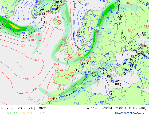 Polarjet/Bodendruck ECMWF Di 11.06.2024 12 UTC