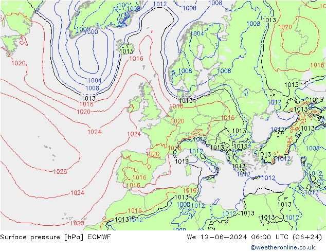 地面气压 ECMWF 星期三 12.06.2024 06 UTC