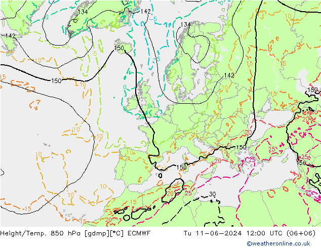 Height/Temp. 850 hPa ECMWF 星期二 11.06.2024 12 UTC