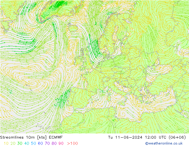 风 10m ECMWF 星期二 11.06.2024 12 UTC