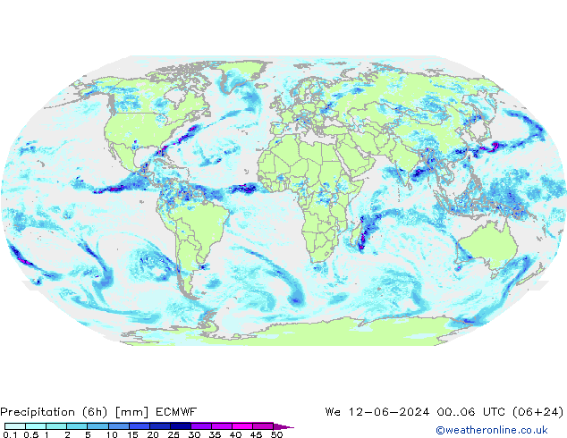 Totale neerslag (6h) ECMWF wo 12.06.2024 06 UTC