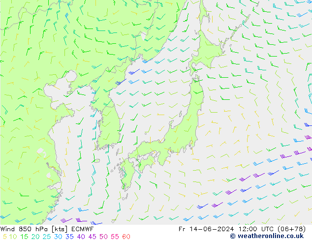 Vento 850 hPa ECMWF ven 14.06.2024 12 UTC