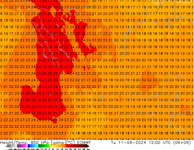 Z500/Rain (+SLP)/Z850 ECMWF Di 11.06.2024 12 UTC