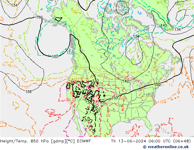 Z500/Rain (+SLP)/Z850 ECMWF Th 13.06.2024 06 UTC