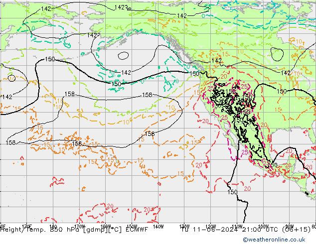 Hoogte/Temp. 850 hPa ECMWF di 11.06.2024 21 UTC