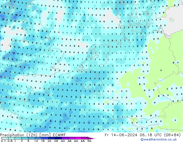 Precipitation (12h) ECMWF Fr 14.06.2024 18 UTC