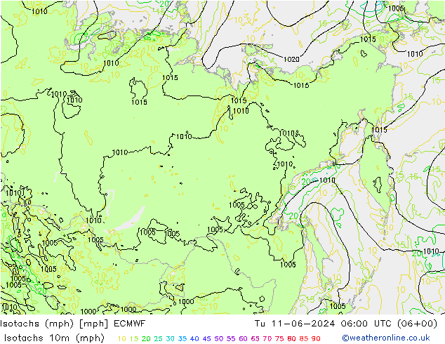 Isotachs (mph) ECMWF mar 11.06.2024 06 UTC