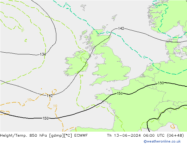 Z500/Rain (+SLP)/Z850 ECMWF чт 13.06.2024 06 UTC