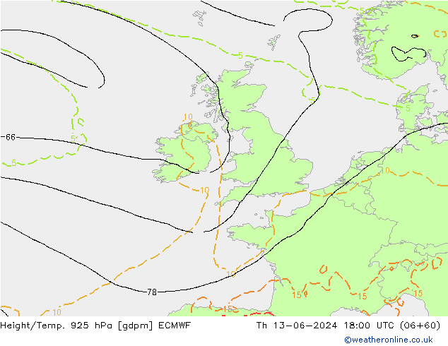 Height/Temp. 925 hPa ECMWF Th 13.06.2024 18 UTC