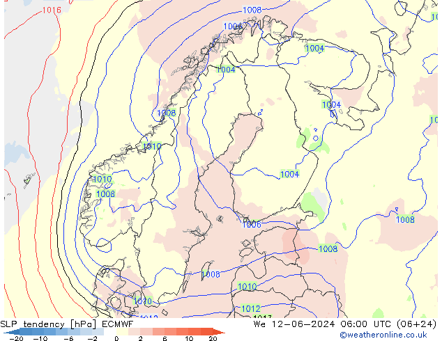 Tendenza di Pressione ECMWF mer 12.06.2024 06 UTC