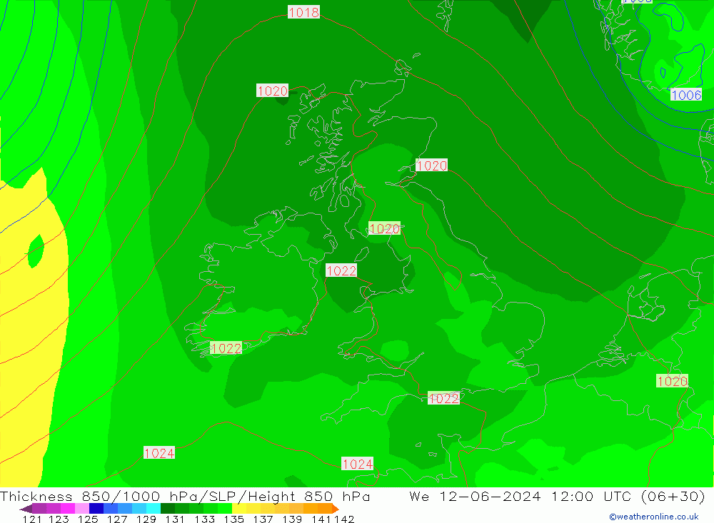 850-1000 hPa Kalınlığı ECMWF Çar 12.06.2024 12 UTC