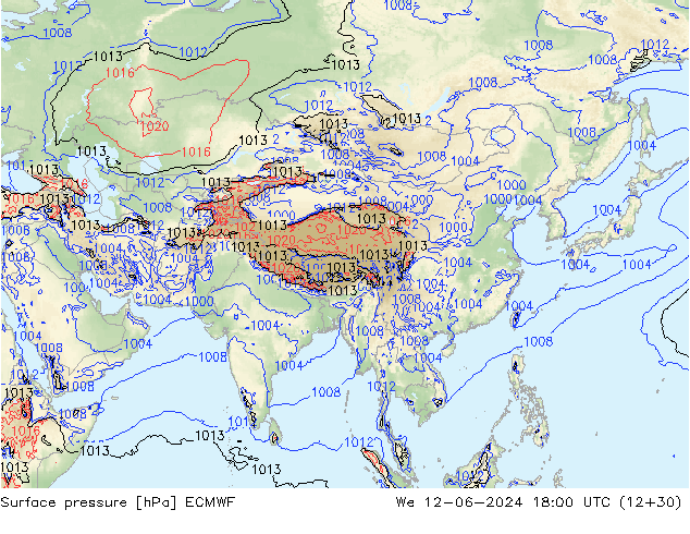 Pressione al suolo ECMWF mer 12.06.2024 18 UTC