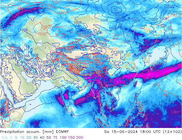 Precipitation accum. ECMWF sab 15.06.2024 18 UTC