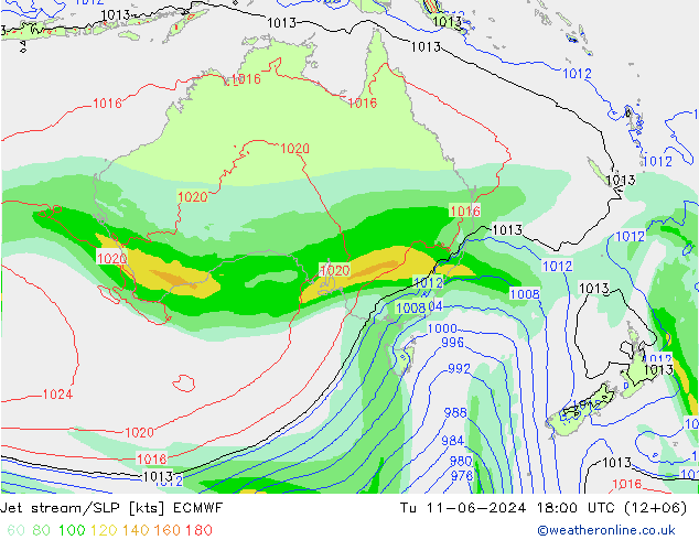 Jet stream/SLP ECMWF Út 11.06.2024 18 UTC