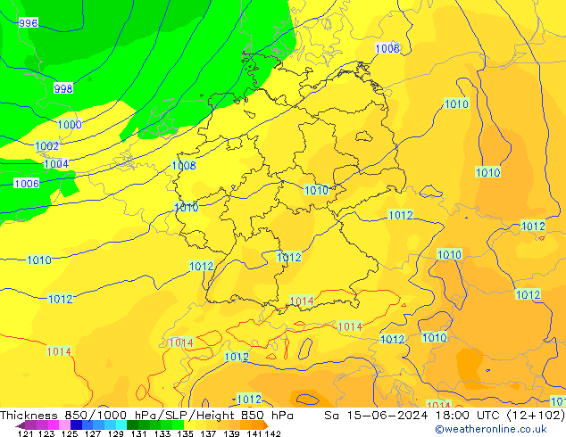 Thck 850-1000 hPa ECMWF So 15.06.2024 18 UTC