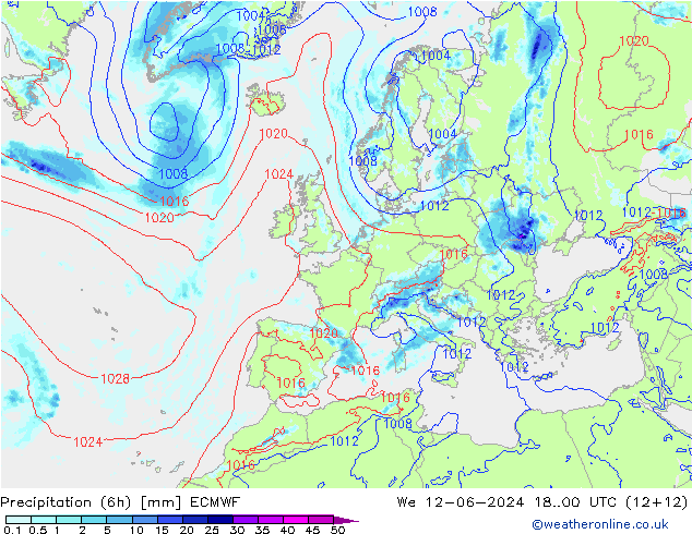 Précipitation (6h) ECMWF mer 12.06.2024 00 UTC