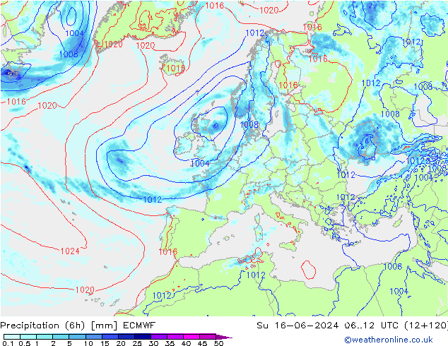 Yağış (6h) ECMWF Paz 16.06.2024 12 UTC