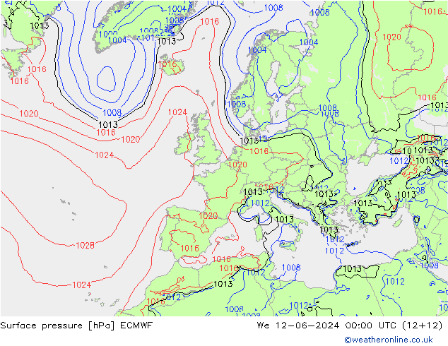 地面气压 ECMWF 星期三 12.06.2024 00 UTC