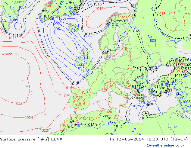 ciśnienie ECMWF czw. 13.06.2024 18 UTC