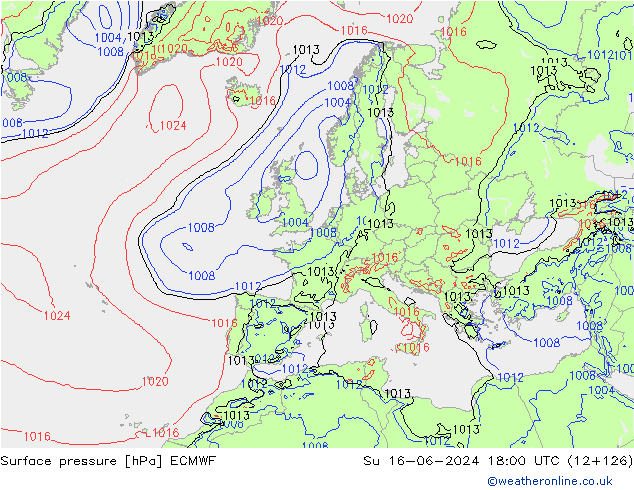 Yer basıncı ECMWF Paz 16.06.2024 18 UTC