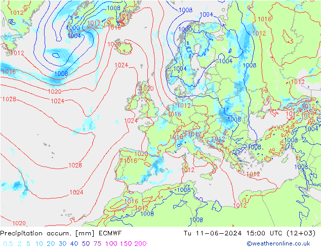 Totale neerslag ECMWF di 11.06.2024 15 UTC