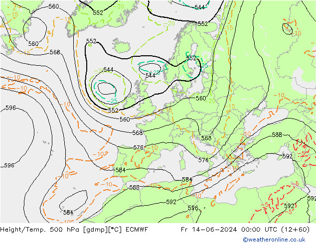 Z500/Rain (+SLP)/Z850 ECMWF ven 14.06.2024 00 UTC