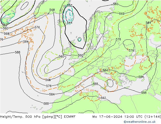 Z500/Regen(+SLP)/Z850 ECMWF ma 17.06.2024 12 UTC