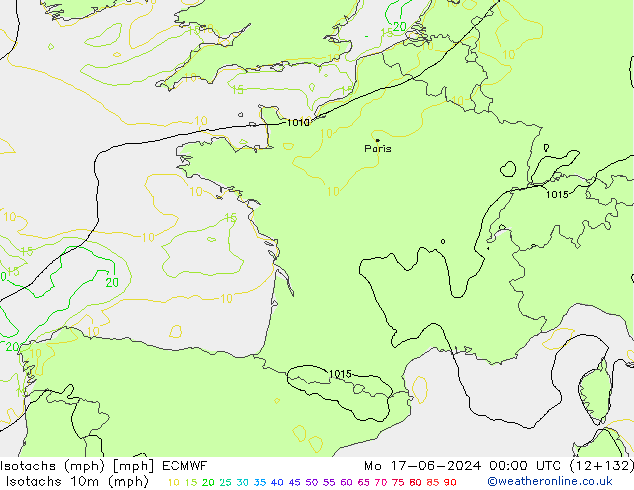 Izotacha (mph) ECMWF pon. 17.06.2024 00 UTC