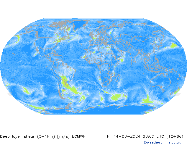 Deep layer shear (0-1km) ECMWF vr 14.06.2024 06 UTC