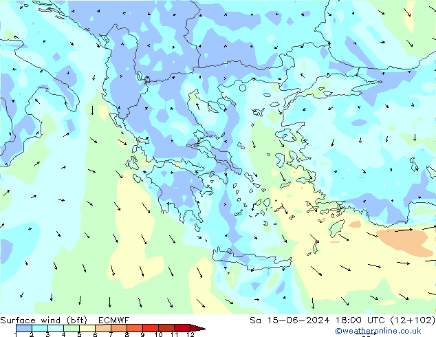 Surface wind (bft) ECMWF Sa 15.06.2024 18 UTC