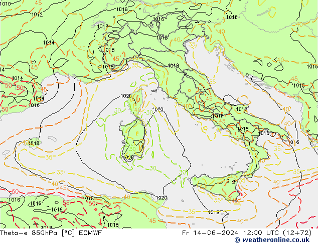 Theta-e 850hPa ECMWF Fr 14.06.2024 12 UTC