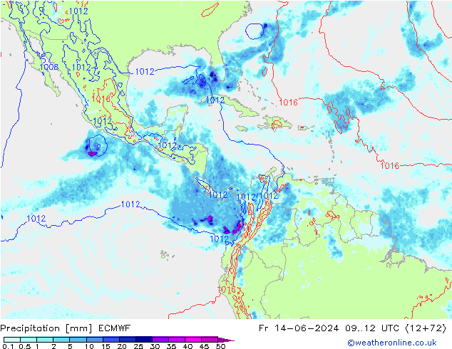 Srážky ECMWF Pá 14.06.2024 12 UTC