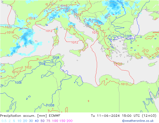 Precipitation accum. ECMWF Tu 11.06.2024 15 UTC