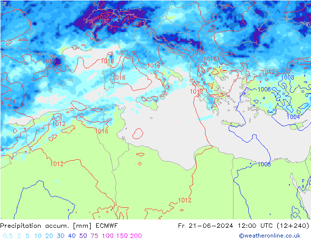 Toplam Yağış ECMWF Cu 21.06.2024 12 UTC
