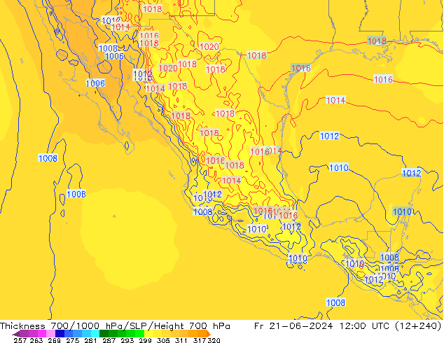 Thck 700-1000 гПа ECMWF пт 21.06.2024 12 UTC