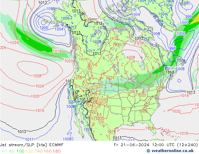 Jet Akımları/SLP ECMWF Cu 21.06.2024 12 UTC