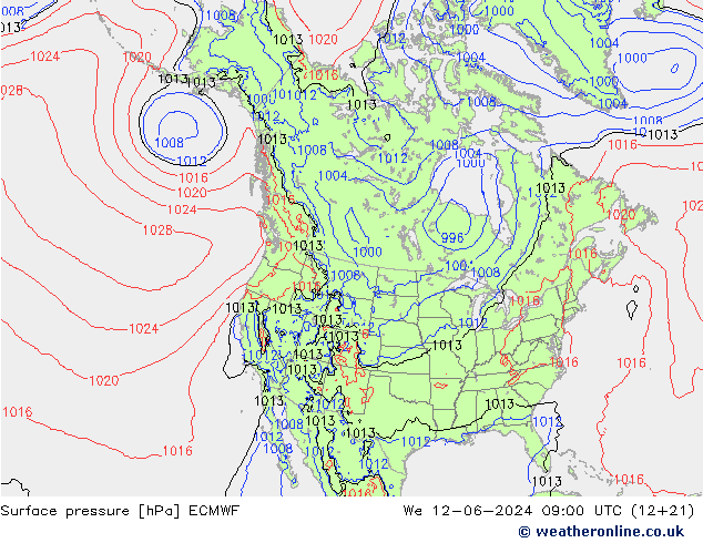 pressão do solo ECMWF Qua 12.06.2024 09 UTC