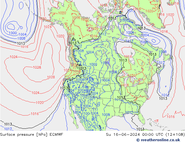 Surface pressure ECMWF Su 16.06.2024 00 UTC