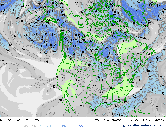 RH 700 hPa ECMWF śro. 12.06.2024 12 UTC