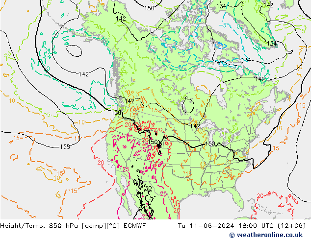 Z500/Rain (+SLP)/Z850 ECMWF вт 11.06.2024 18 UTC