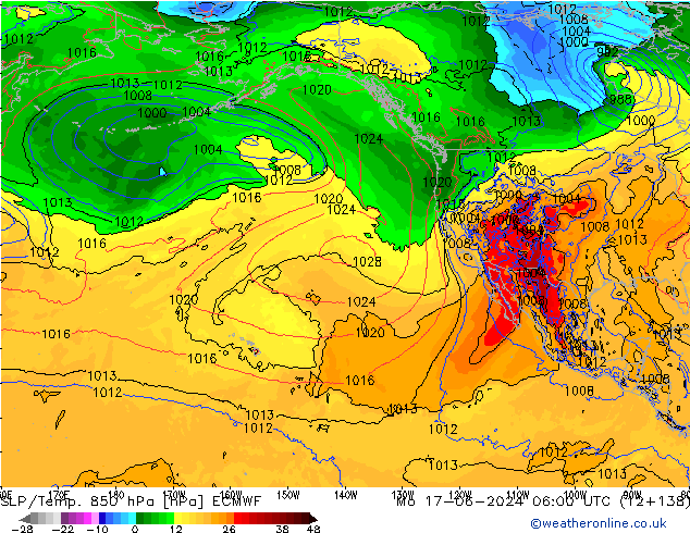 SLP/Temp. 850 hPa ECMWF Mo 17.06.2024 06 UTC