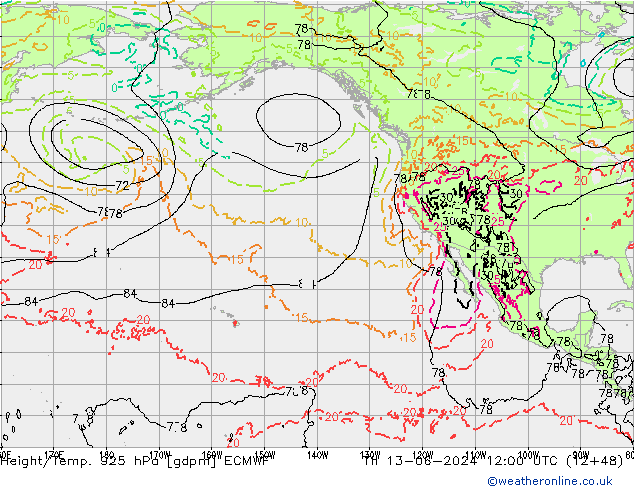 Hoogte/Temp. 925 hPa ECMWF do 13.06.2024 12 UTC