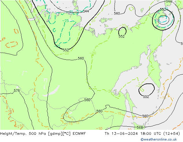 Height/Temp. 500 hPa ECMWF  13.06.2024 18 UTC